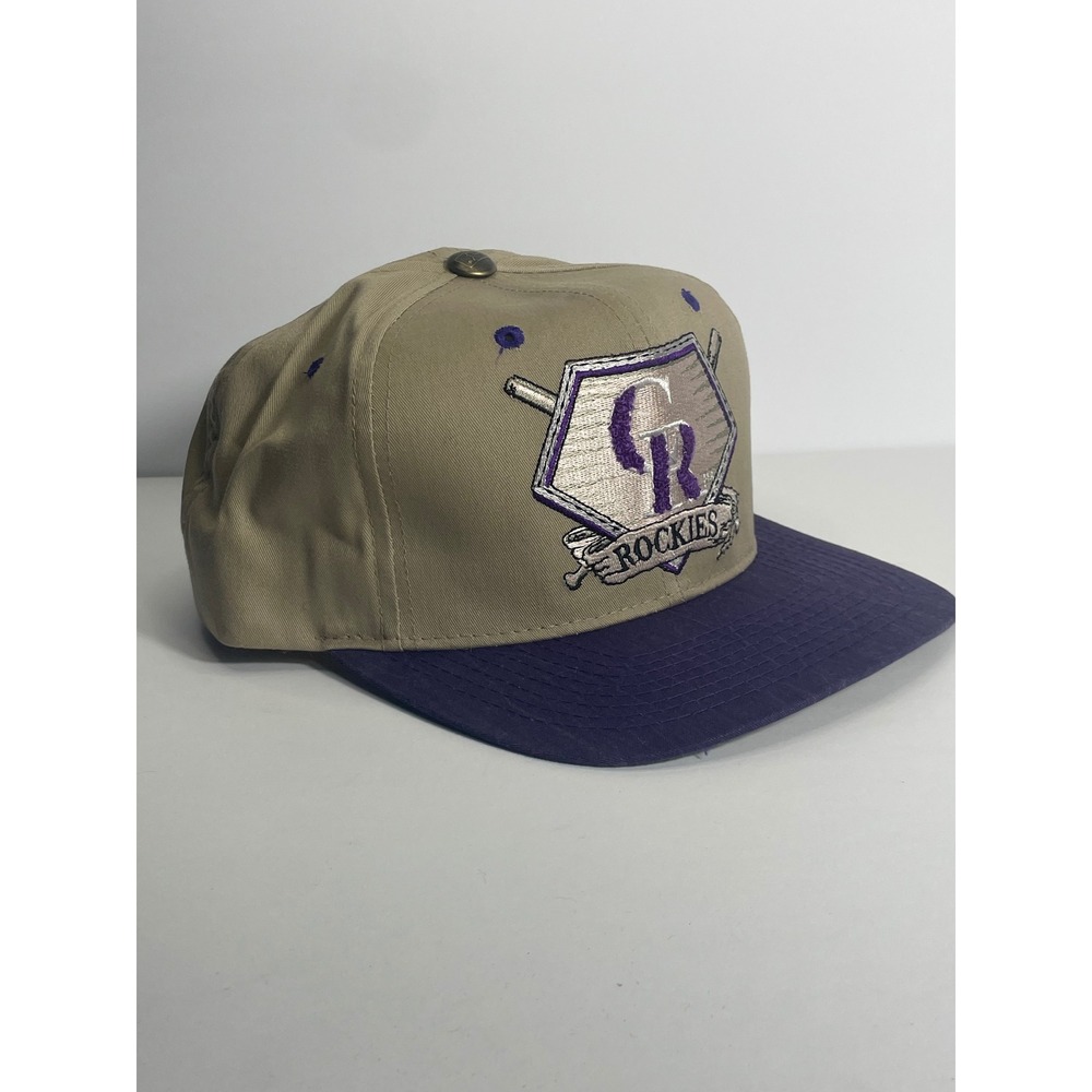 VTG Colorado Rockies Starter Snapback Hat Tan Purple MLB Paisley Underbrim NWOT